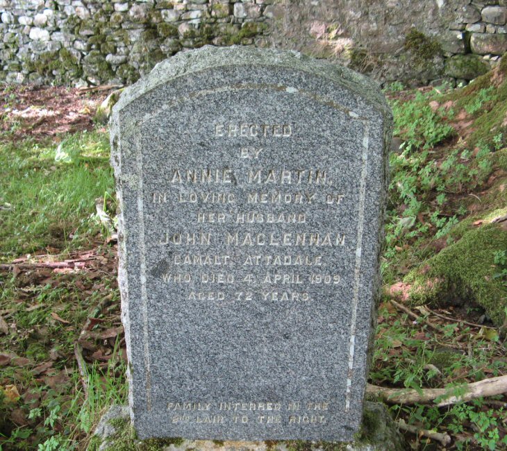 Photo of headstones/John MacLennan d1909 Lochcarron Old chyd